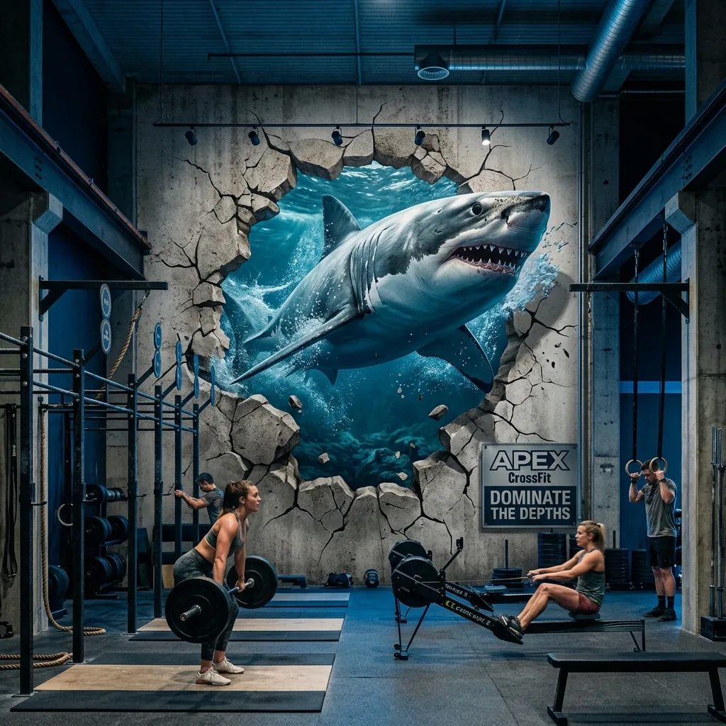 Trompe-l'œil de requin en relief imprimé sur béton banché