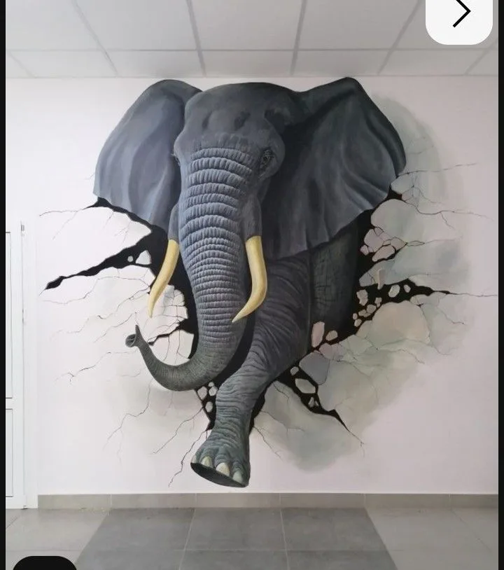 Trompe-l'oeil : elephant sortant du mur